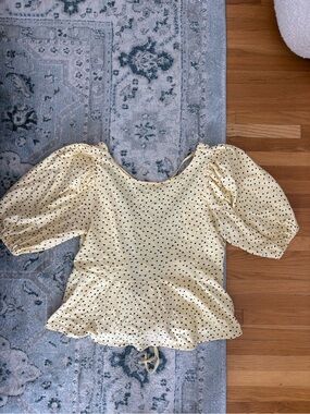 Urban Outfitters Yellow Polka Dot Peplum Puff Sleeve Blouse